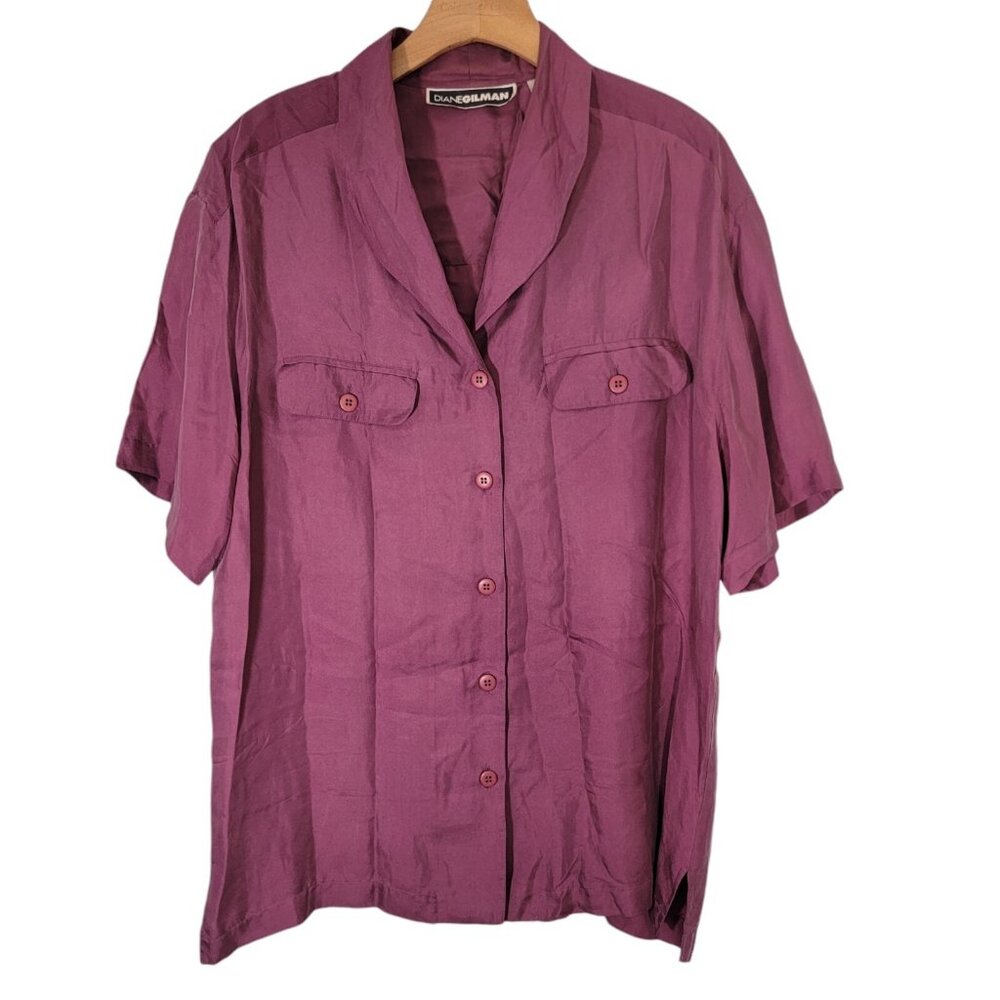 Vintage Diane Gilman Top Silk Blouse Short Sleeve Beautiful Mauve Color Large